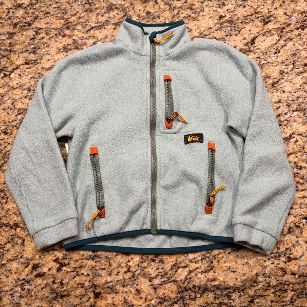 REI Co-op Kids Full Zip Fleece Jacket Sage Green Orange Size XS 6-7 ws
